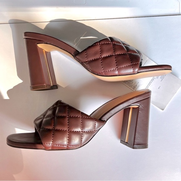 The Drop Quilted Chocolate High Block Heeled Mule Open Toe Sandal Ladies 7.5 - Picture 2 of 10